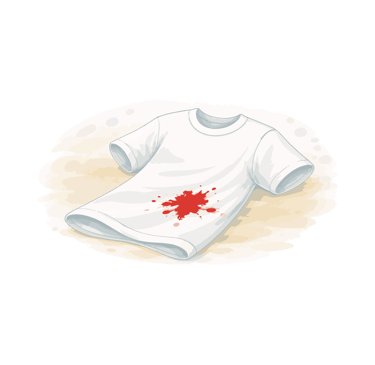 Camiseta blanca con manchas de sangre.