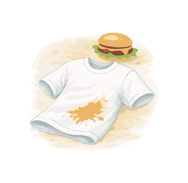 Camiseta blanca con mancha de salsa o comida.