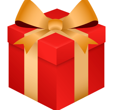 Red gift box icon with a gold ribbon and bow for holidays and birthdays.