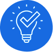a blue light bulb with a check mark on it