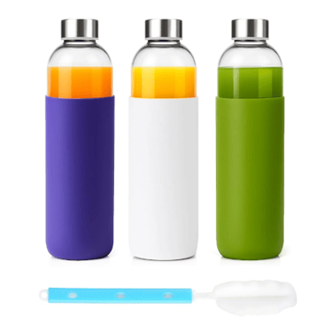 Luxfuel glass water bottle with silicone sleeve