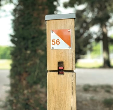 balise dans un parc pour une course d'orientation à Montpellier