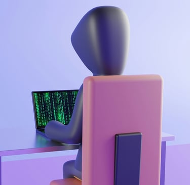 Hacker con laptop de espalda