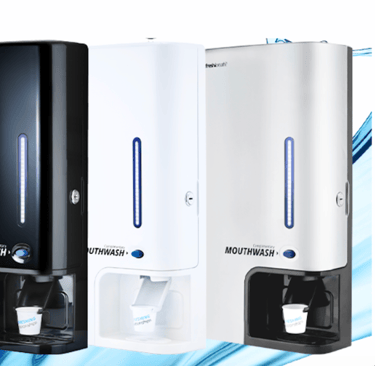 Dispensadores Got Fresh Breath para gimnasios, restaurantes y tiendas departamentales.