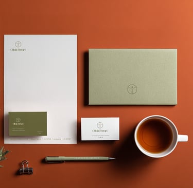Set di cancelleria coordinata con logo, biglietti da visita e busta per comunicare un’identità visiv
