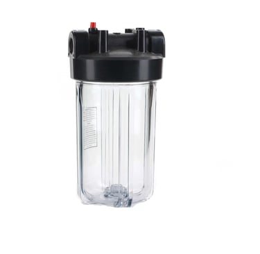 Filtro de sedimentos para agua rural con partículas de arena y barro retenidas en cartucho de filtra