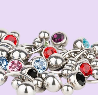 Stylish titanium navel piercing jewellery with gems