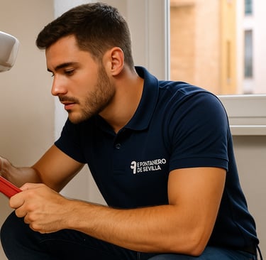 Trabajador de El Fontanero de Sevilla detectando una fuga sin romper la pared