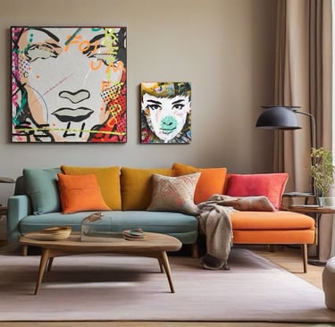 Ícone do cinema: retrato pop-art de Marilyn Monroe em cores vibrantes.