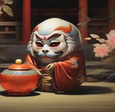 daruma bebiendo té en meditación sentada
