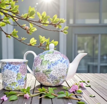 Teapot and Mug with a Floral Pattern