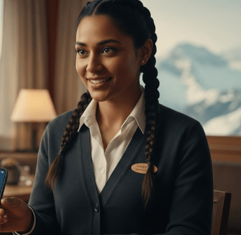 receptionist che accoglie un ospite