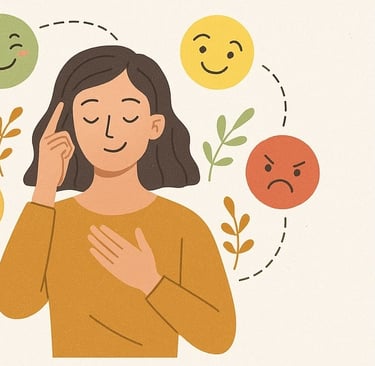 a woman with a hand on her head and a smile on her face