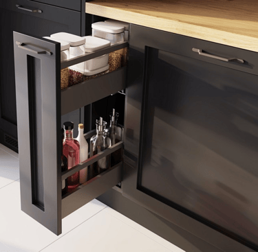 Dwupoziomowy system cargo wysunięty z szafki dolnej. 