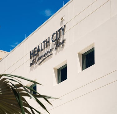 Health City Hospital, Cayman—modern state-of-the-art medical facility exterior with adv achitecture