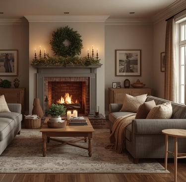 cozy modern living room with a fireplace for winter
