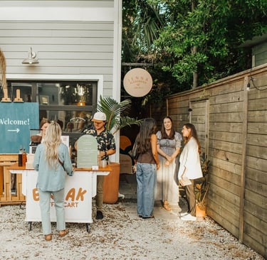 Guests enjoying break coffee cart in front of Jenna Alexanders studio