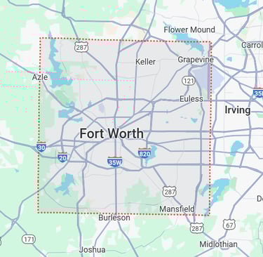 Christmas Lights Installation service area. Tarrant County, Fort Worth, Texas.