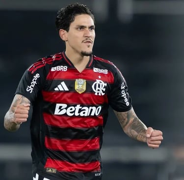 Pedro atacante do Flamengo, comemorando gol