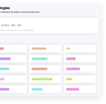 StackRadar dashboard showing followed technologies organized by category such as Analytics, CMS, Adv