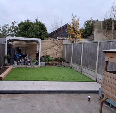 An after picture of the backyard patio completed by 4Greenfields Landscaping