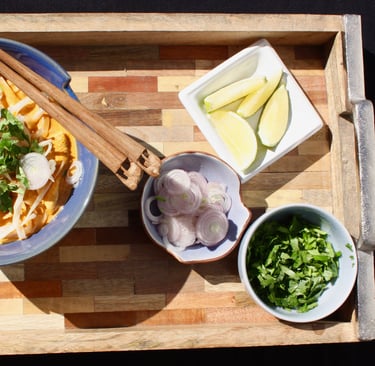Khao Soi, Northern Thai chicken noodle soup with toppings
