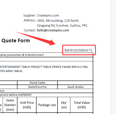 Order number in the Proforma invoice