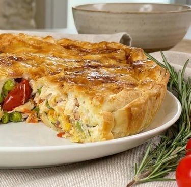 Chicken and vegetable puff pastry pie