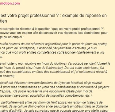 quel est votre projet professionnel entretien exemple