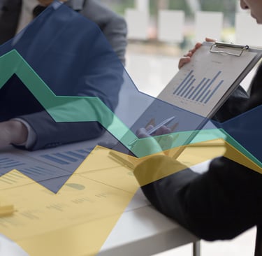 Image of business men overlayed with a graph to symbolise AI strategy