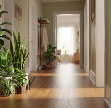 Maleta de viaje preparada junto a un grupo de plantas listas para las vacaciones.