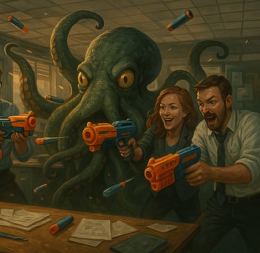 a group of people are playing with nerfet guns