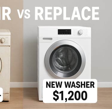 Comparison of costly washing machine repairs including drum, motor, and electronic control board rep