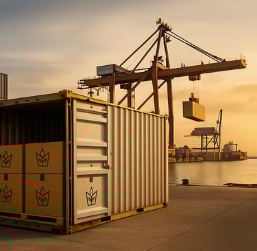 a container container with a crane in the background