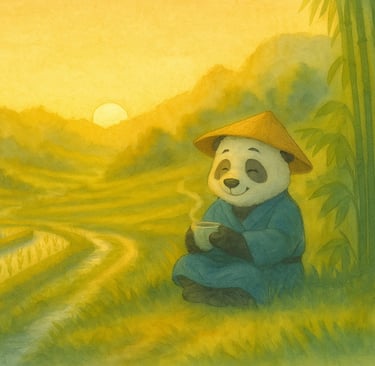 Children’s picture book image of panda meditating, teaching mindfulness for ages 3–7