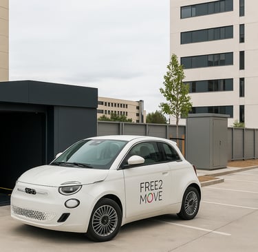 Estación de cambio rápido de baterías Ample en Madrid con Fiat 500e