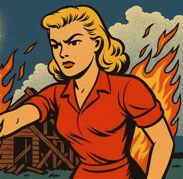 a woman in a red shirt is holding a knife and a knife in her hand