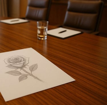 sketch of a rose on a table