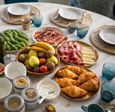 Breakfast table set for a private chef service at home