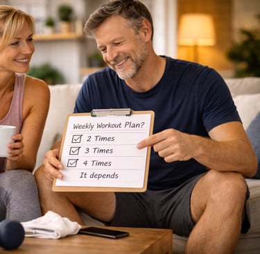 Robb Sheridan showing a couple discussing how many workouts per week fits their lifestyle