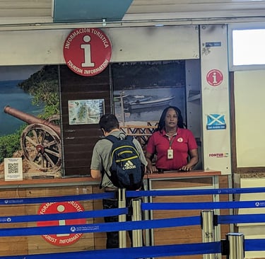 St Andrews Cross Scottish Flag or the flag of San Andres Island in the arrivals hall in San Andres Island