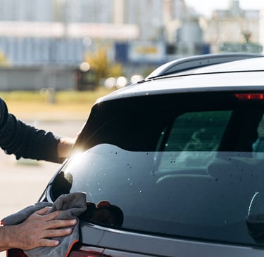 Hombre cuidando automóvil