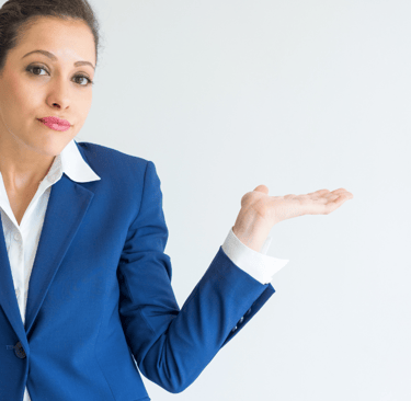 Brown Out - a woman in a blue suit and white shirt