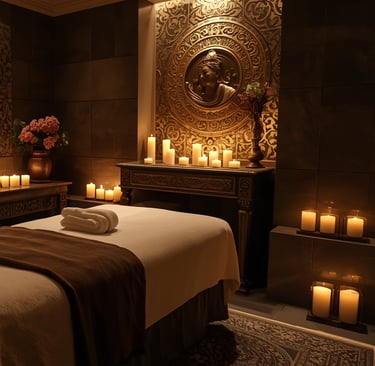 a massage room with candles and candles
