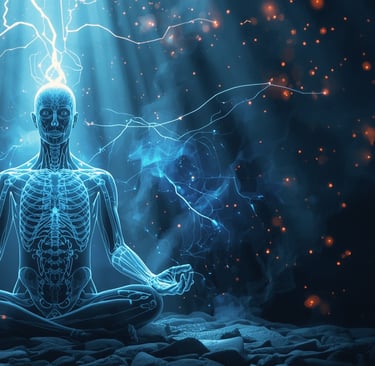 a man sitting in a meditation position with a lightning bolt bolt bolt bolt bolt bolt