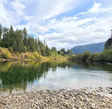 CA Coast - Emerald waters of Smith River running thru Jedediah Smith Redwood Park, Crescent City
