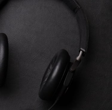 a pair of headphones with a black headphones on