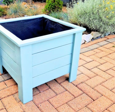 large wooden square planter on legs handmade in uk painted in colour