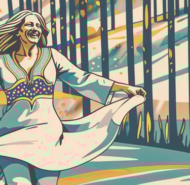 a woman with a flowing dress dancing