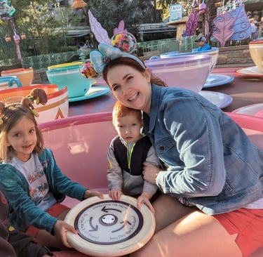 Matzenbacher Family's 1st Trip to Disneyland circa 2022, riding the Teacups
